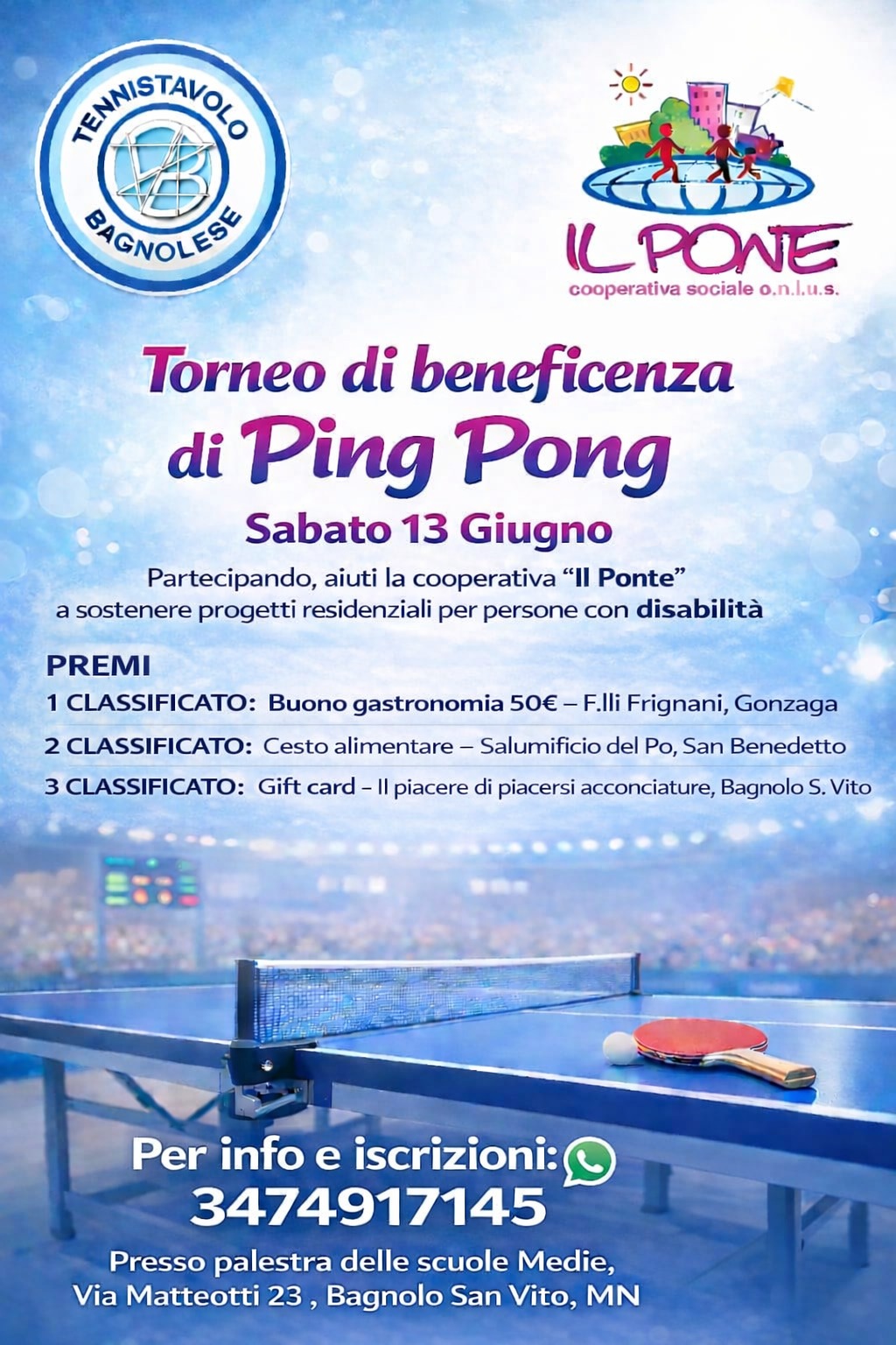 Torneo di ping pong benefico, ecco cosa faremo col ricavato:
