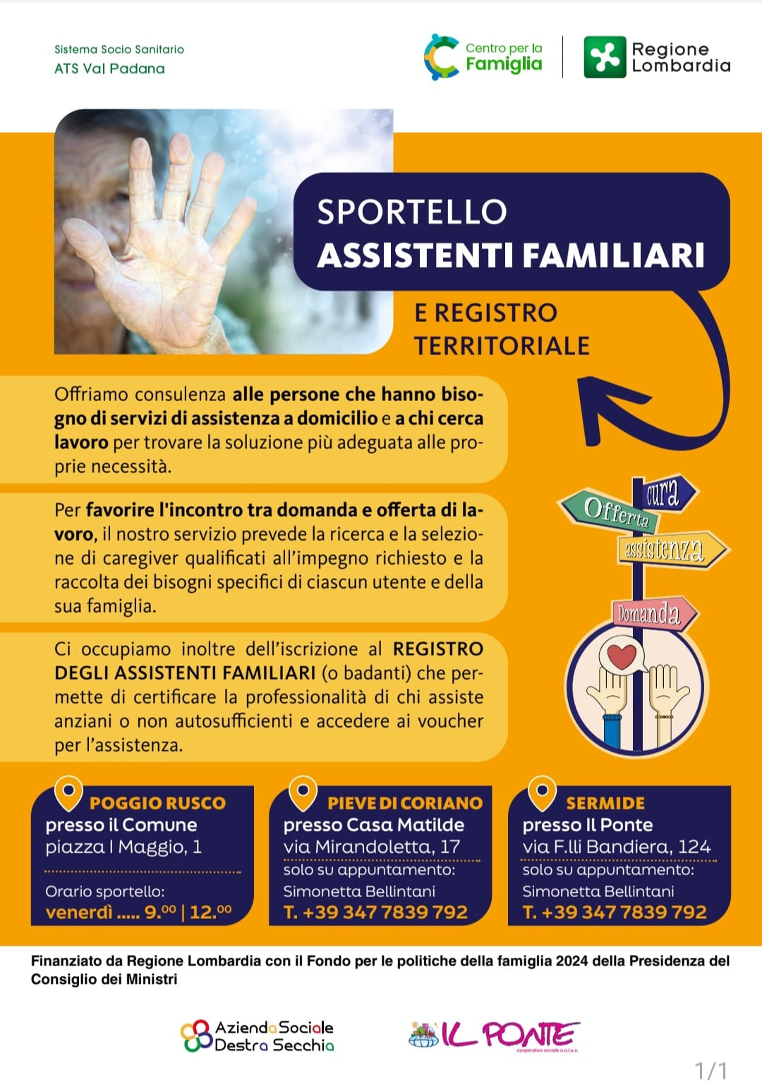 Sportello Badanti, facciamo incontrare domanda e offerta, con professionalità